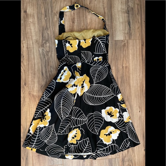VINTAGE: halter dress, floral, black and yellow, 4 - Picture 2 of 4